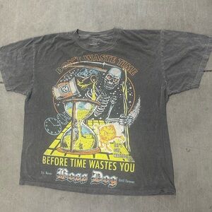 BOSS DOG Vintage Graphic Skeleton Hourglass Tee - Black with Yellow Artwork
